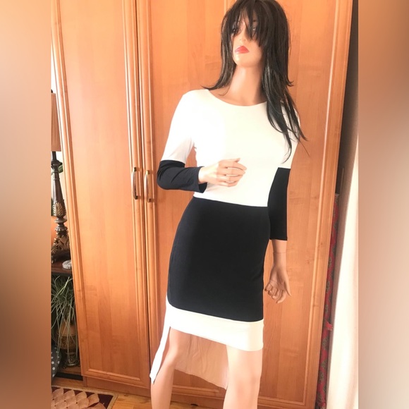 Bebe three colored long sleeve high low dress in sz M. Great condition. - Picture 2 of 15